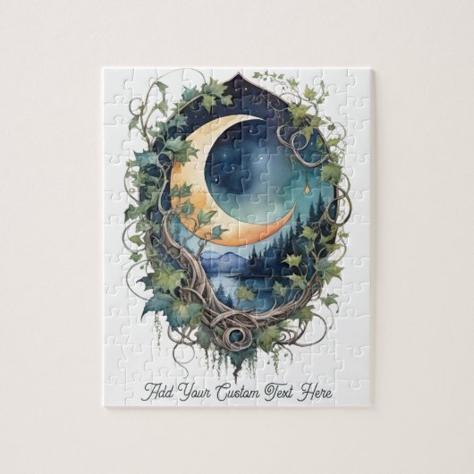 Puzzle Mystical Moon & Vines Night Sky Custom Text (Vertical)