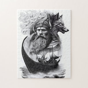 Puzzle mythologie du nord Odin Fenriswolf et bateau vikin