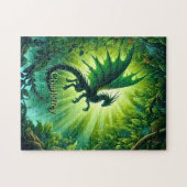 Puzzle Name, Fantasy Dragon Flying in Green Light Rays (Horizontal)