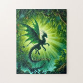 Puzzle Name, Fantasy Dragon Flying in Green Light Rays (Vertical)