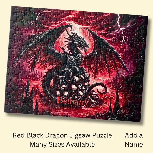 Puzzle Name, Fantasy Fire Dragon with Skulls