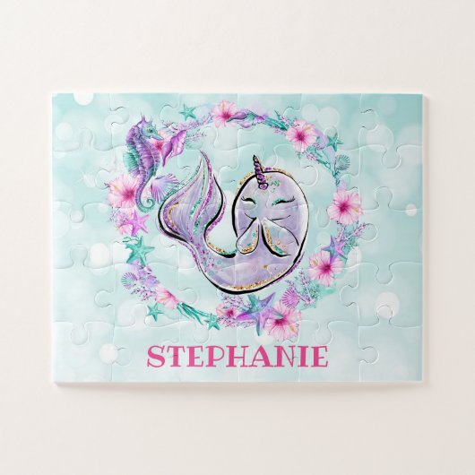 Puzzle Narwhal & Sea Animals Under The Sea Custom Name (Horizontal)