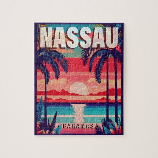 Puzzle Nassau Bahamas Retro Sunset Souvenir 1950 (Vertical)