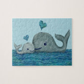 Puzzle Natation de maman et de bébé de baleine en mer (Horizontal)