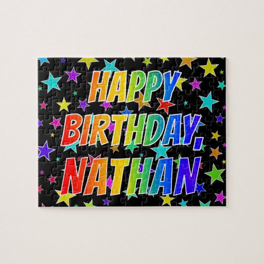 Puzzle "NATHAN" Prénom, Amusant "HEUREUX ANNIVERSAIRE" (Horizontal)
