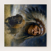 Puzzle Native American Chief with Charging Buffalo (Horizontal)