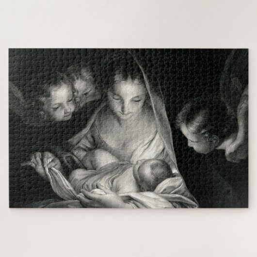 Puzzle Nativity Baby Jésus Virgin Mary Angels Black White (Horizontal)