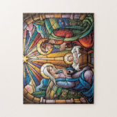 Puzzle Nativity Stained Glass Art – Holy Family Christmas (Vertical)