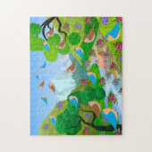 Puzzle Nature Arbres Oiseaux Fleurs Maison de rivière, âg (Vertical)