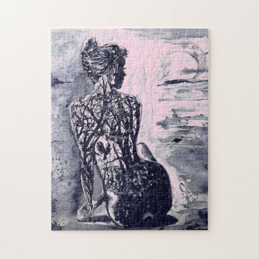 Puzzle Nature Lady - Peinture d'aquarelle noire et blanch (Vertical)