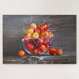 Puzzle Nature morte de cerise sur toile en verre imprimée
