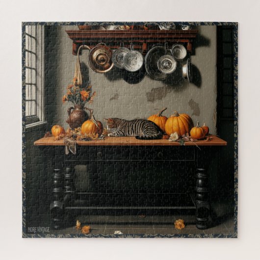 PUZZLE NATURE MORTE DE L'ANCIEN MONDE AVEC CHAT (Vertical)