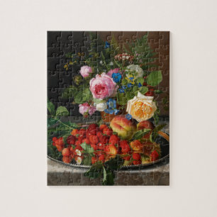 Puzzle Nature morte : roses et fraises d’Otto Ottesen