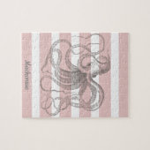 Puzzle Nautique Vintage Octopus Côtier Pink Stripes (Horizontal)