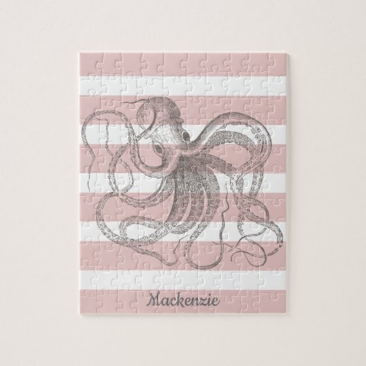 Puzzle Nautique Vintage Octopus Côtier Pink Stripes (Vertical)