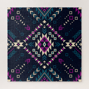 Puzzle Navajo tribal foncé, géométrique vintage.