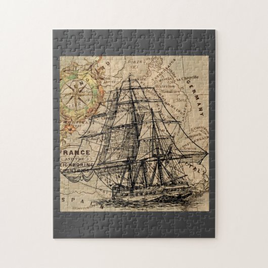 Puzzle Navire Ancien et Carte (Vertical)