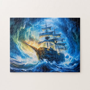 Puzzle Navire dans une peinture de fantaisie d'océan bleu