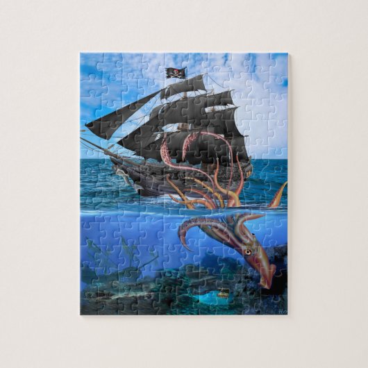Puzzle Navire pirate contre le calmar géant (Vertical)