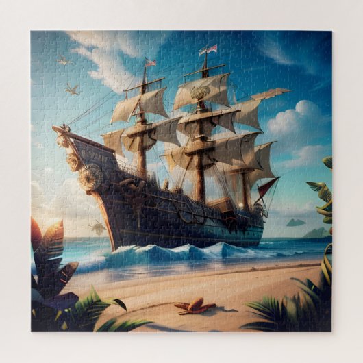Puzzle Navire pirate de plage tropicale (Vertical)