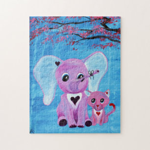 Puzzle Ne m'oubliez pas éléphant rose chat cerisier art