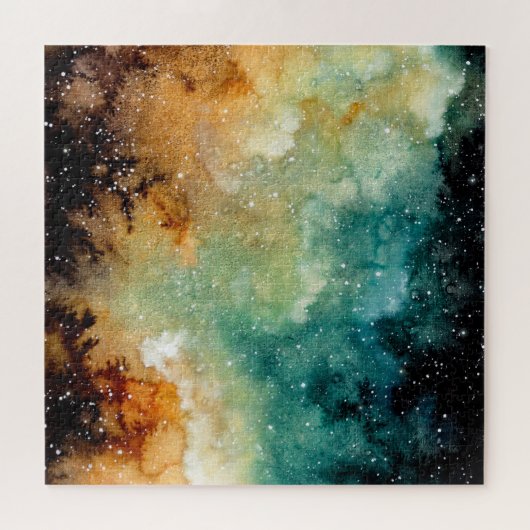 Puzzle Nebula jaune vif, ciel bleu aquarelle. (Horizontal)
