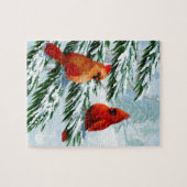 Puzzle Neige Creationarts d'oiseaux de cardinaux d'hiver (Horizontal)