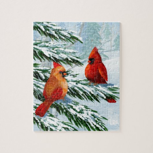 Puzzle Neige Creationarts d'oiseaux de cardinaux d'hiver (Vertical)