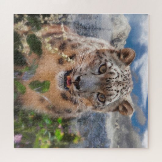 PUZZLE NEIGE LEOPARD SPRINGTIME FLEURS (Horizontal)
