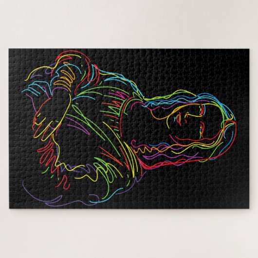 Puzzle Neon Abstrait Mona Lisa Line Art (Horizontal)