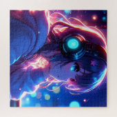 Puzzle Neon Anime Girl avec casque dans un cosmique (Horizontal)