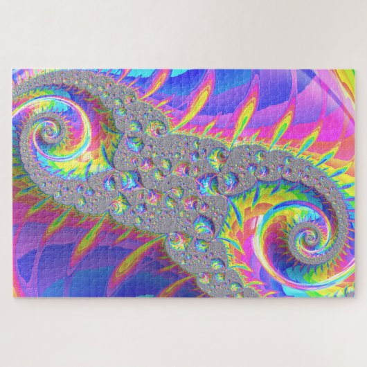 Puzzle Neon Arc-en-ciel Spiral Fractal Art numérique Abst (Horizontal)