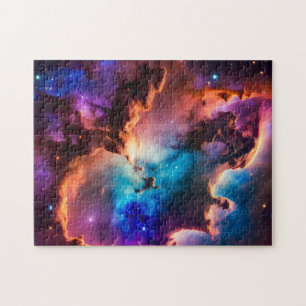 Puzzle néon cosmique violet rose bleu infini nébuleuse