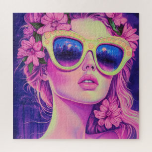 Puzzle Neon Dream Girl avec lunettes de soleil florales