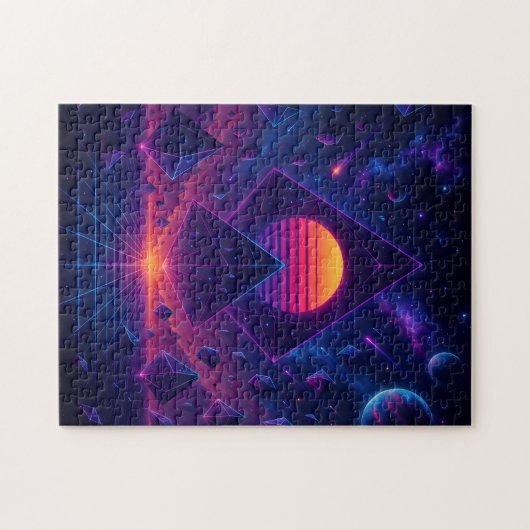 Puzzle Neon Geometric Ascension in Deep Space (Horizontal)