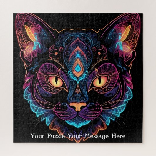 Puzzle Neon Mandala Cat (Vertical)