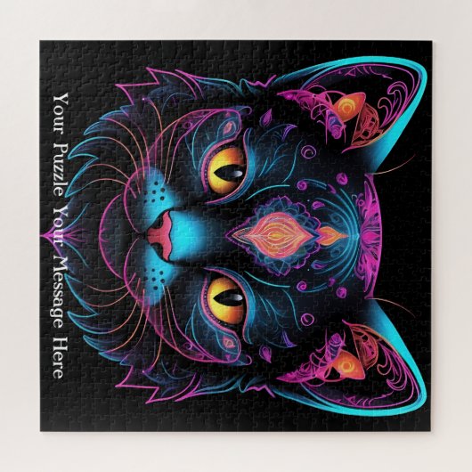 Puzzle Neon Mandala Cat (Horizontal)