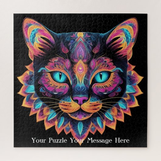 Puzzle Neon Mandala Cat (Vertical)