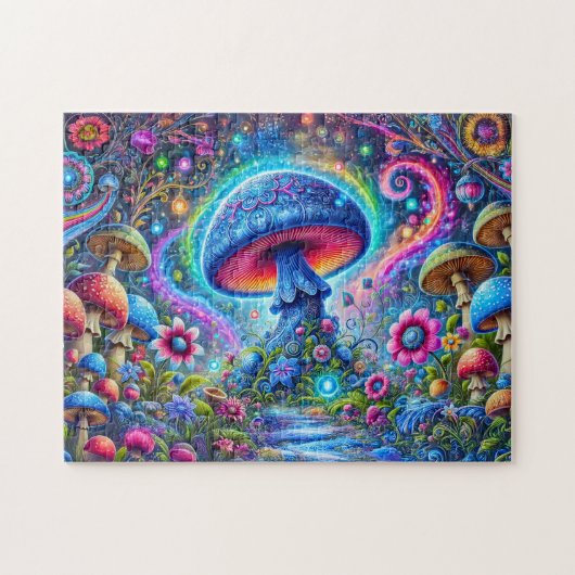 Puzzle Neon Mushroom Glow Psychedelic Fantasy Forest (Horizontal)