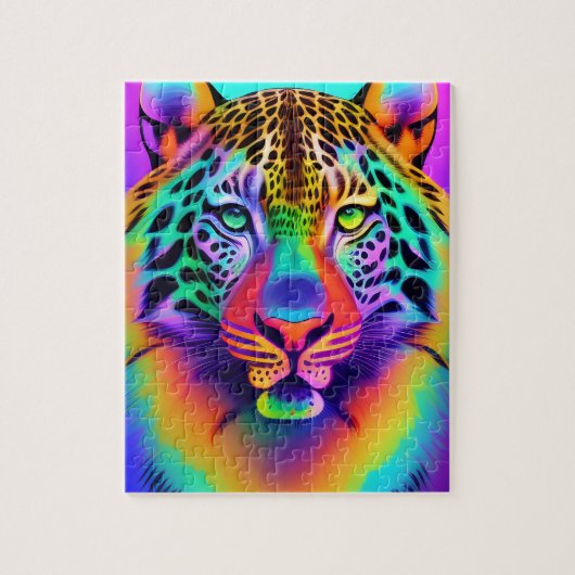 Puzzle Neon Rainbow Leopard (Vertical)