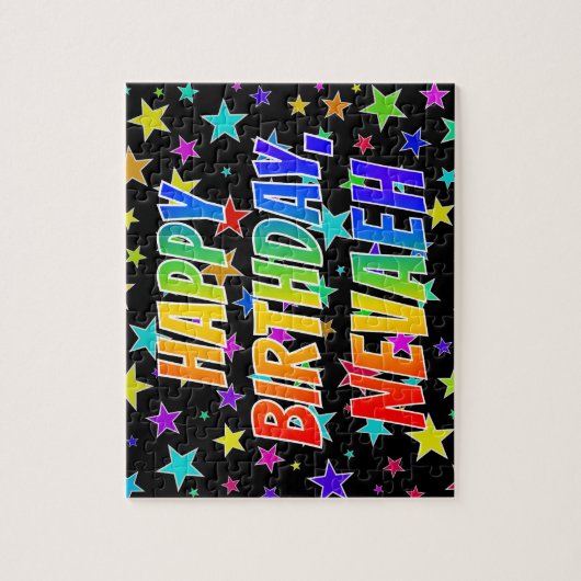 Puzzle "NEVAEH" First Name, Fun "HAPPY BIRTHDAY" (Vertical)