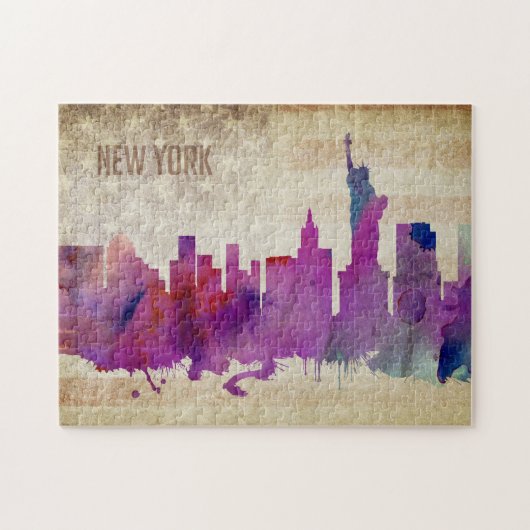 Puzzle New York City, horizon de ville d'aquarelle de NY (Horizontal)