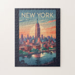 Puzzle New York City Skyline Travel Art Vintage<br><div class="desc">Conception de voyage vectoriel rétro New York. Depuis Times Carré et Central Park jusqu'à la Statue de la Liberté et Broadway,  NYC offre un mélange inoubliable de culture,  d'histoire,  de divertissement et d'innovation.</div>