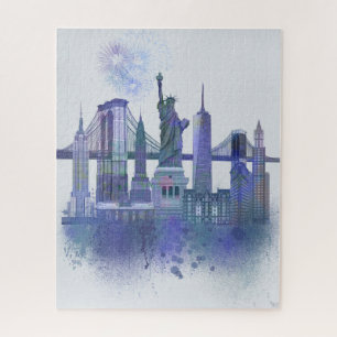 Puzzle New York Skyline - Aquarelle bleue