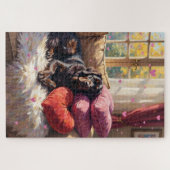 Puzzle Newfoundland Dog Cozy Valentine's Day Retreat (Horizontal)