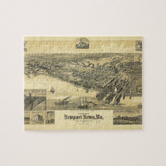 Puzzle Newport News Virginia Warwick County Map 1891 (Horizontal)