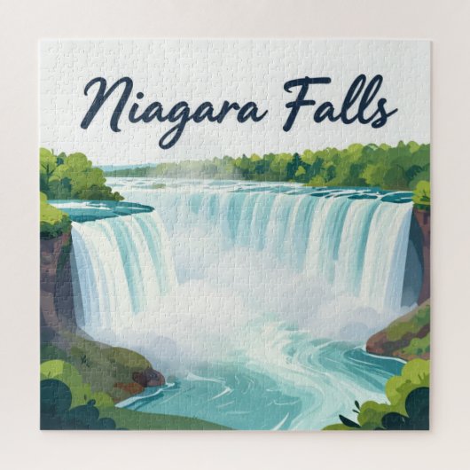 Puzzle Niagara Falls Painterly Landscape Illustration (Vertical)