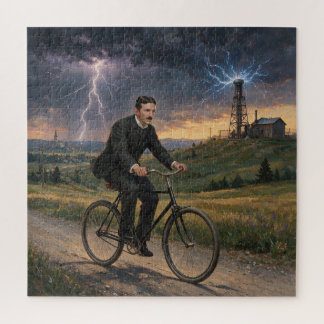 Puzzle Nikola Tesla se rendant à vélo à son laboratoire v