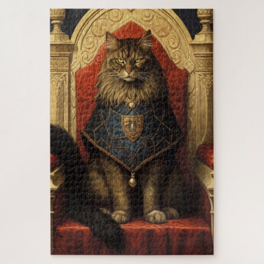 Puzzle Noble Maine Coon Trône Art Imprimer (Vertical)