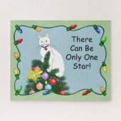 Puzzle Noël Arbre drôle Chat blanc (Horizontal)